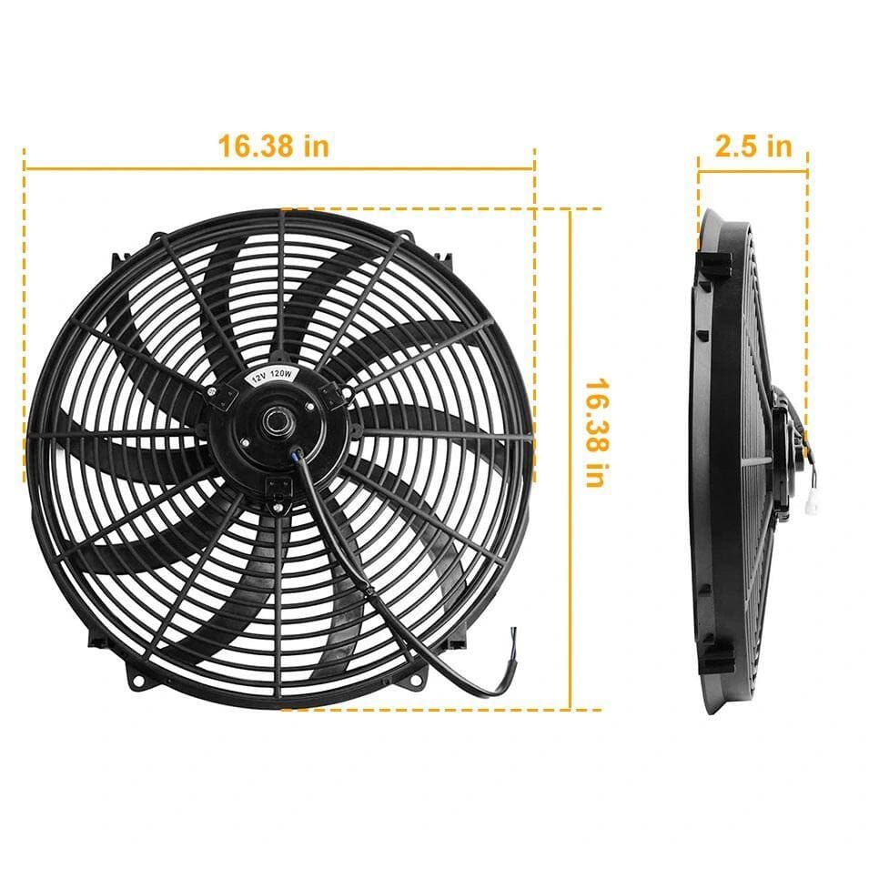 Adrinfly 16 in. Universal Slim Fan in Black 10 Blades Car Thermostat Kit with Mounting Kit (2)
