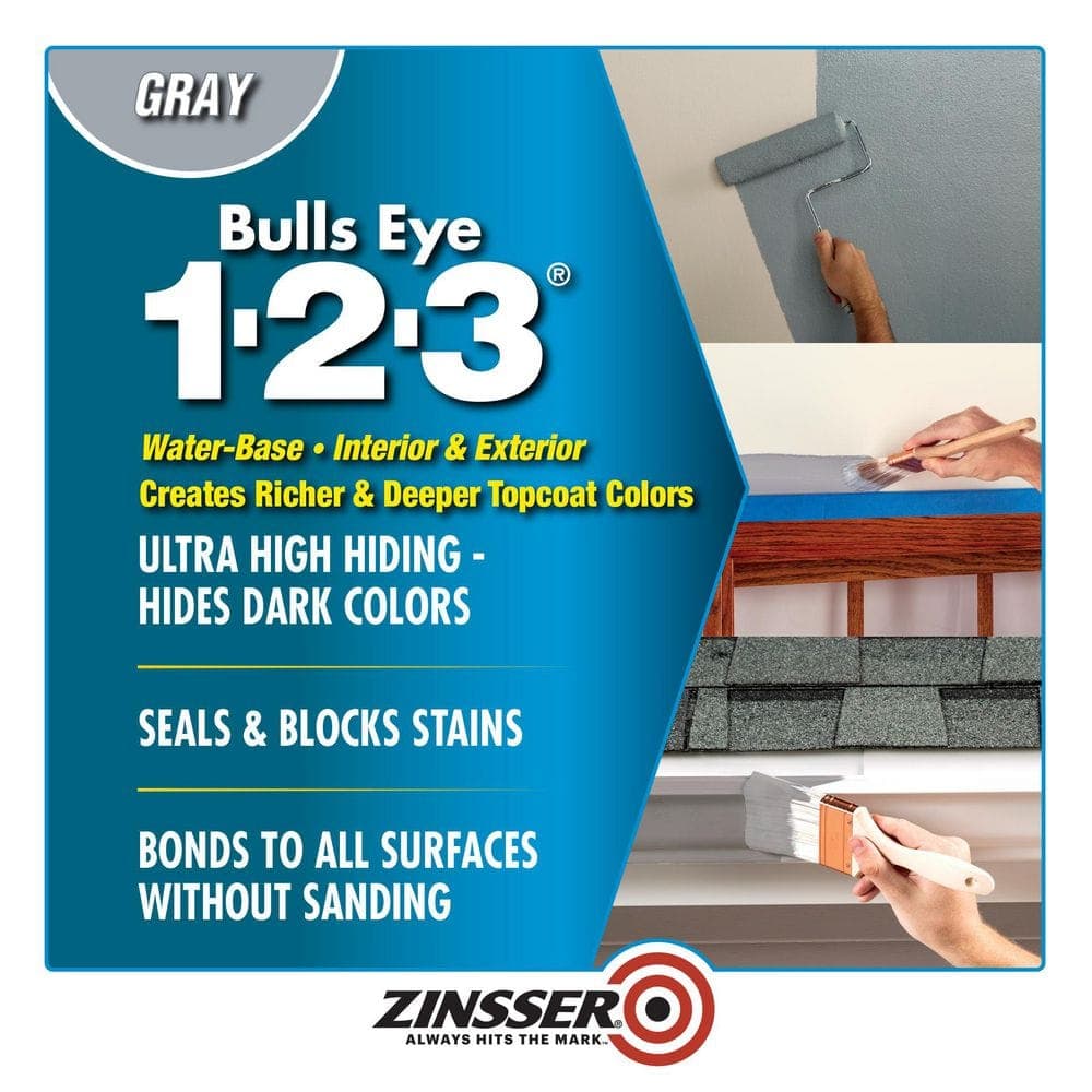Zinsser Bulls Eye 1-2-3 31.5 oz. Gray Water-Based Interior/Exterior Primer and Sealer (4)