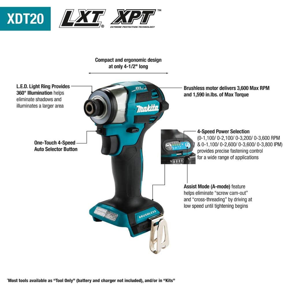 Makita 18-Volt LXT Lithium-Ion Brushless Cordless Quick-Shift Mode 4-Speed Impact Driver Kit, 5.0Ah (2)