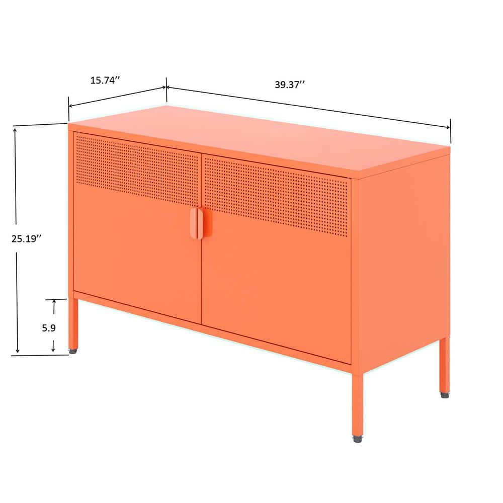 Unbranded 39.37 in. W x 15.75 in. D x 25.2 in. H Orange Linen Cabinet with Metal Storage Locker Cabinet, Adjustable Shelves (3)