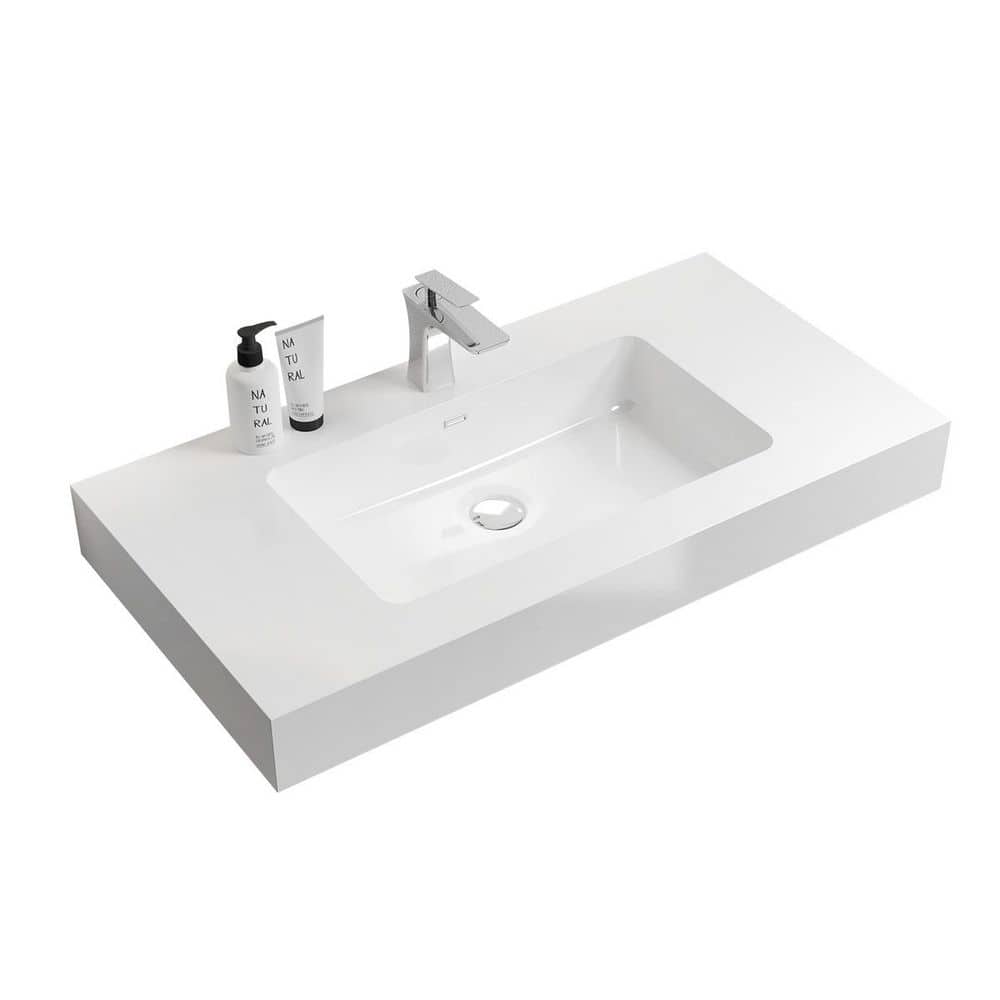 LIVACA 36 in. 18 in. Drop-In Bathroom Sink in Glossy White Solid Surface with Integrated Basin and Overflow (1)