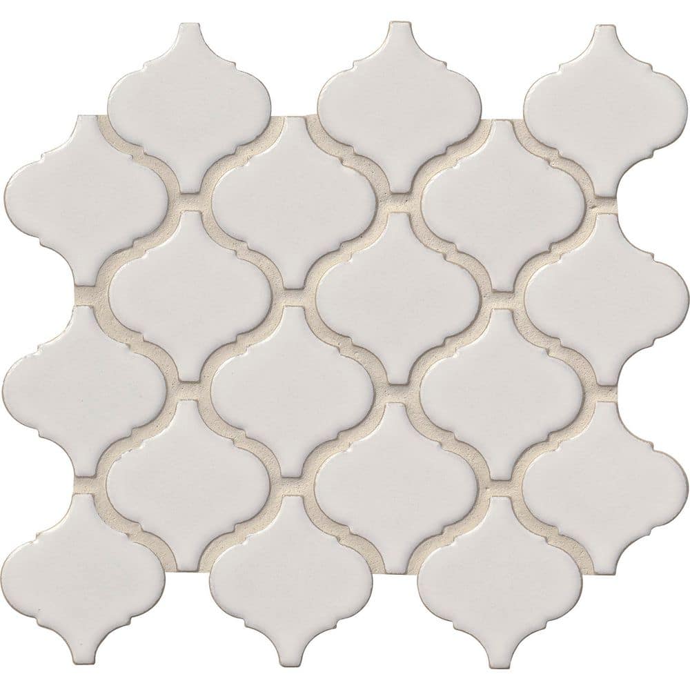 MSI Bianco Arabesque 12 in. x 12 in. x 0.24 in. x 0.24 in. Polished Porcelain Mesh-Mounted Mosaic Tile (0.73 sq. ft./Each) (2)