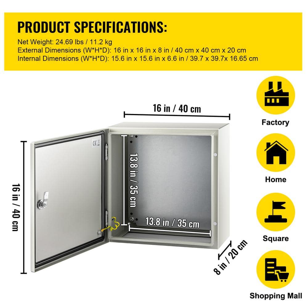 SVOPES NEMA Steel Enclosure, 16 x 16 x 8 in. NEMA 4 x Steel Electrical Box, IP66 Waterproof Dustproof, Electrical Junction Box (2)