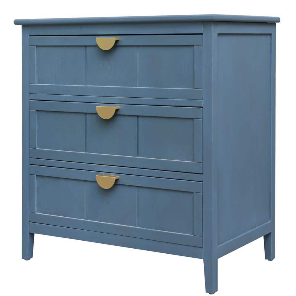 Unbranded 31.54 in. W x 15 in. D x 30.75 in. H Blue MDF Board Wood Linen Cabinet with 3 Drawer (1)