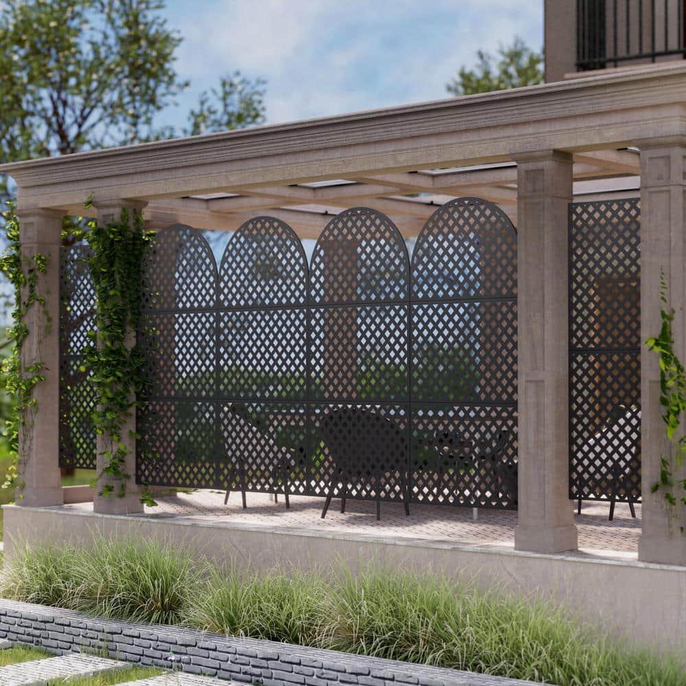 Lirago 72 in. H x 35 in. W Arched Outdoor Metal Privacy Screen Garden Fence Wall Applique in Black (3)