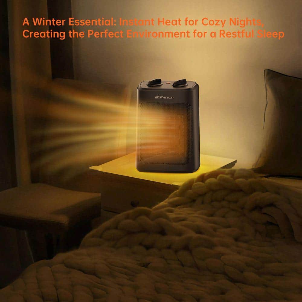 Emerson 1500-Watt Ceramic Electric Space Heater with Thermostat, PTC Ceramic Fast Heating, and Heating/Fan Modes for Indoor Use (2)