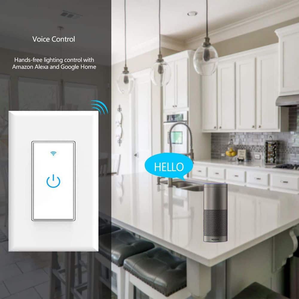 BeamBox Touchscreen Light Switch, White WiFi Smart Wall Switch with App Timer, Voice Control and Neutral Wire Required, 2-Pack (2)
