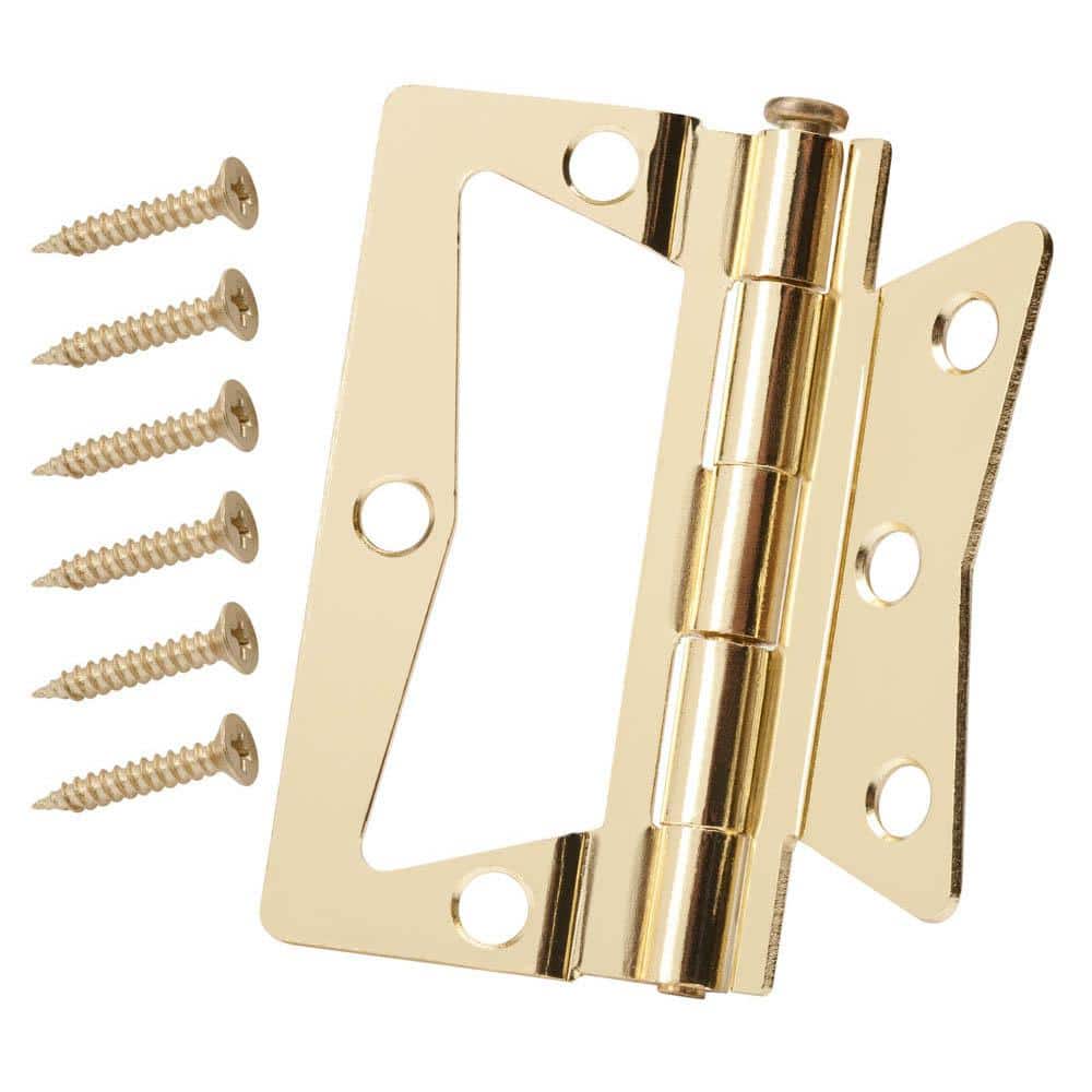 Everbilt 2-Pack 3 in. Satin Brass Non-Mortise Surface Mount Door Hinges