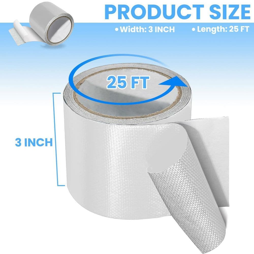 Laybus 3 in. x 25 ft. White Waterproof Repair Tape for Fabric Heavy Duty UVproof Awning Tarp Tent Outdoor Repair Patch (3)