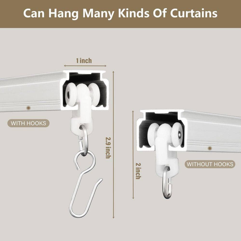 Wudkey 1-Piece Ceiling Curtain Tracks in White, Wall Ceiling Dual Mount Curtain Track Rod, Included Complete Sliding Hooks (2)