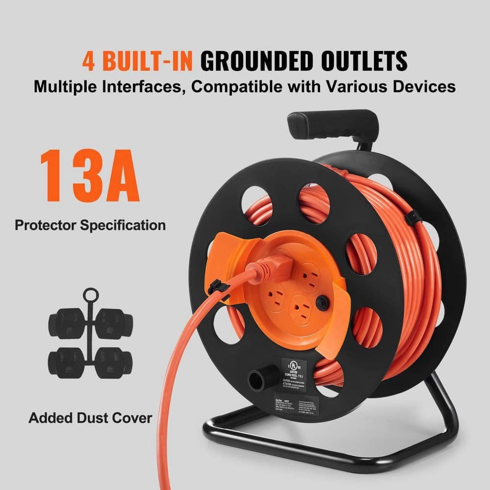 SKYSHALO Extension Cord Reel 100 ft.14/3 15 Amp Extension Cord Reel with 4 Outlets and Dust Cover Heavy Duty SJTOW Power Cord (2)