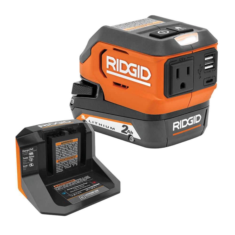 RIDGID 18V Cordless 175-Watt Power Inverter Kit with 2.0 Ah Battery and Charger
