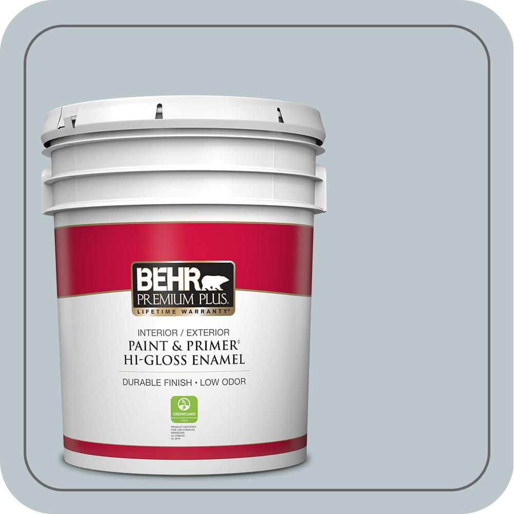 BEHR PREMIUM PLUS 5 gal. #PPH-42 Nautical Gray Hi-Gloss Enamel Interior/Exterior Paint & Primer