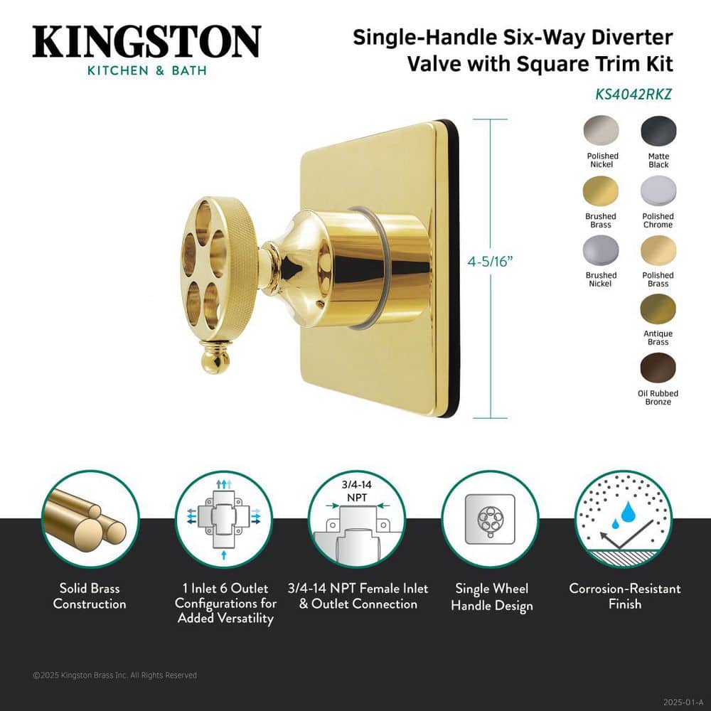 Kingston Brass Wendell 3/4 in. Single-Handle 1-Hole Wall Mount 6-Way Diverter Valve with Trim Kit in Polished Chrome (2)