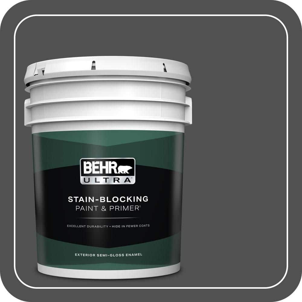 BEHR ULTRA 5 gal. #N460-7 Space Black Semi-Gloss Enamel Exterior Paint & Primer