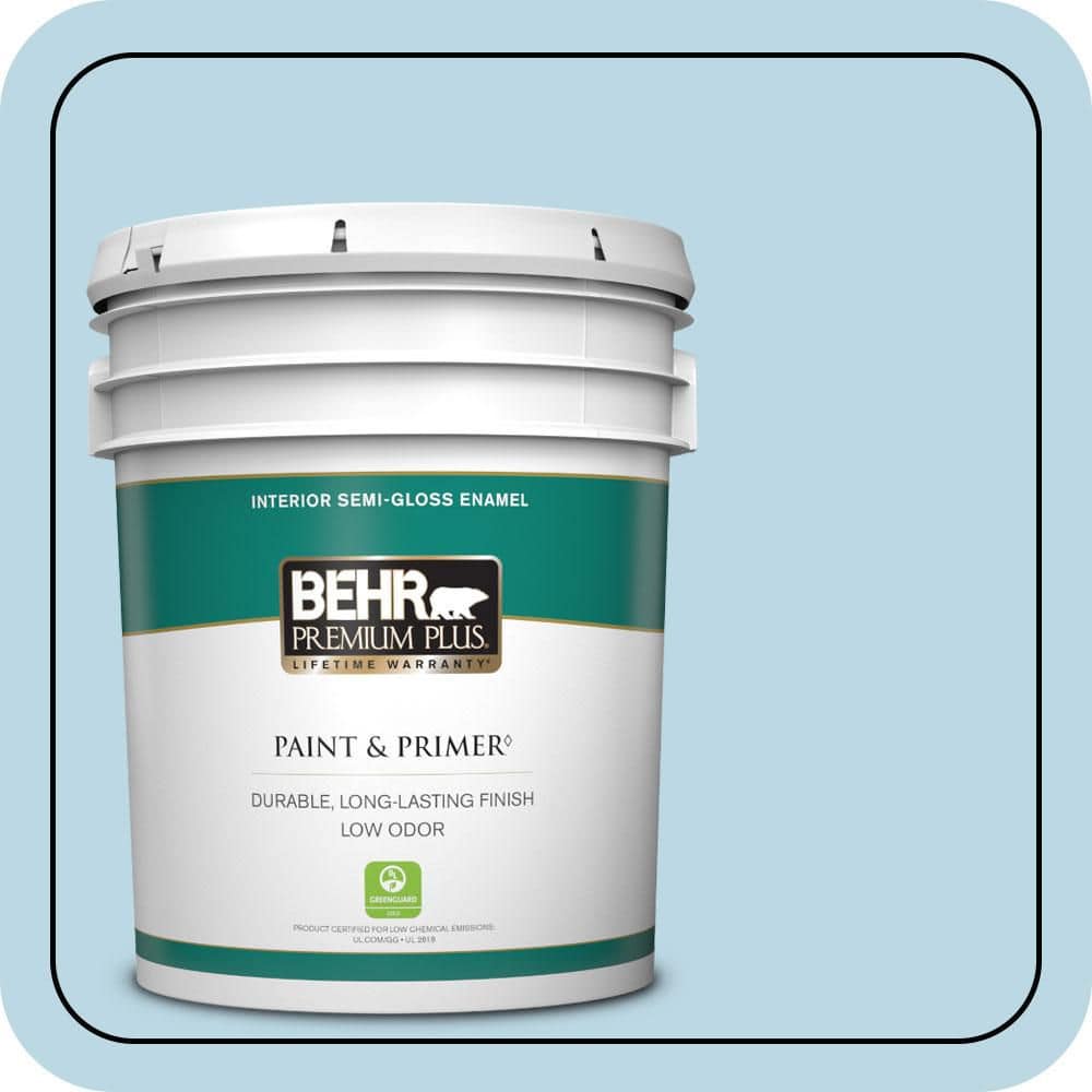 BEHR PREMIUM PLUS 5 gal. #S490-2 Glacial Stream Semi-Gloss Enamel Low Odor Interior Paint & Primer