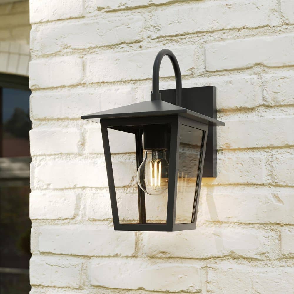 Hampton Bay Rosebrook 12 in. 1-Light Black Outdoor Hardwired Wall Lantern Sconce with Clear Glass Shade (2)