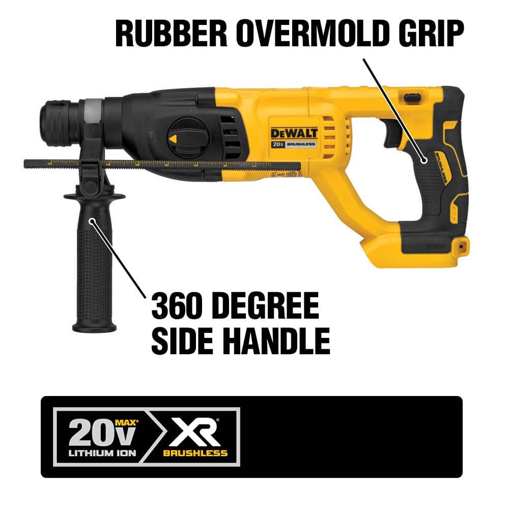 DEWALT 20V MAX Cordless Brushless 1 in. SDS Plus D-Handle Concrete and Masonry Rotary Hammer and (1) 20V  5.0Ah Battery (3)