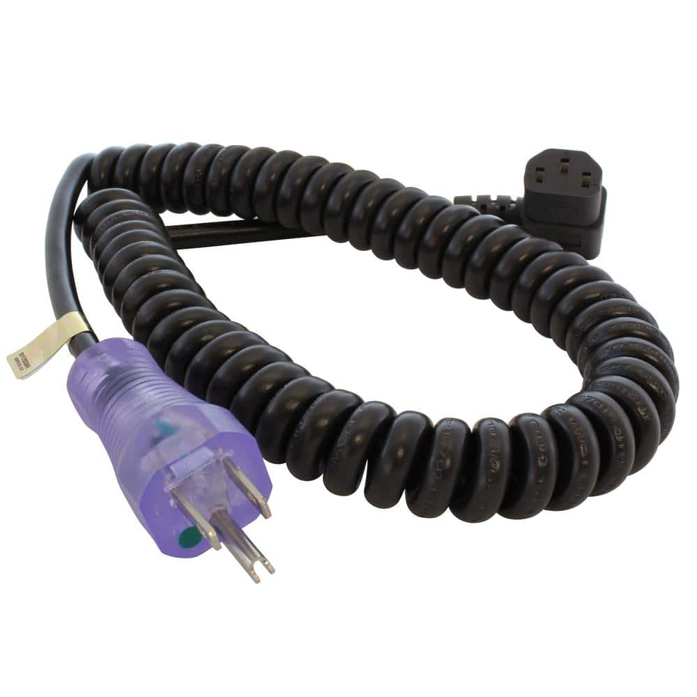 AC WORKS Up to 6.5 ft. 10 Amp 18/3 Coiled Medical Grade Power Cord with Right C13 Connector (1)