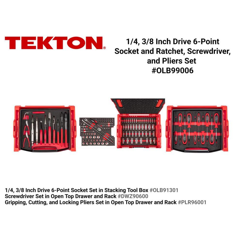 TEKTON 1/4,3/8 in. Drive 6-Point Socket and Ratchet, Screwdriver, and Pliers Set in Modular Tool Box, 2-Drawer (127-Piece) (2)