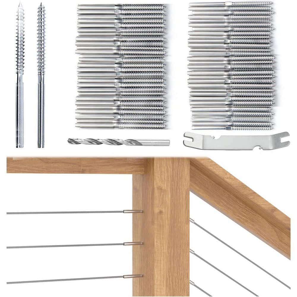 Afoxsos T316 Stainless Steel Cable Railing Hardware Kit 1/8 Swage Lag Screws Left Right Handed for Wood Post (100-Pack) (2)