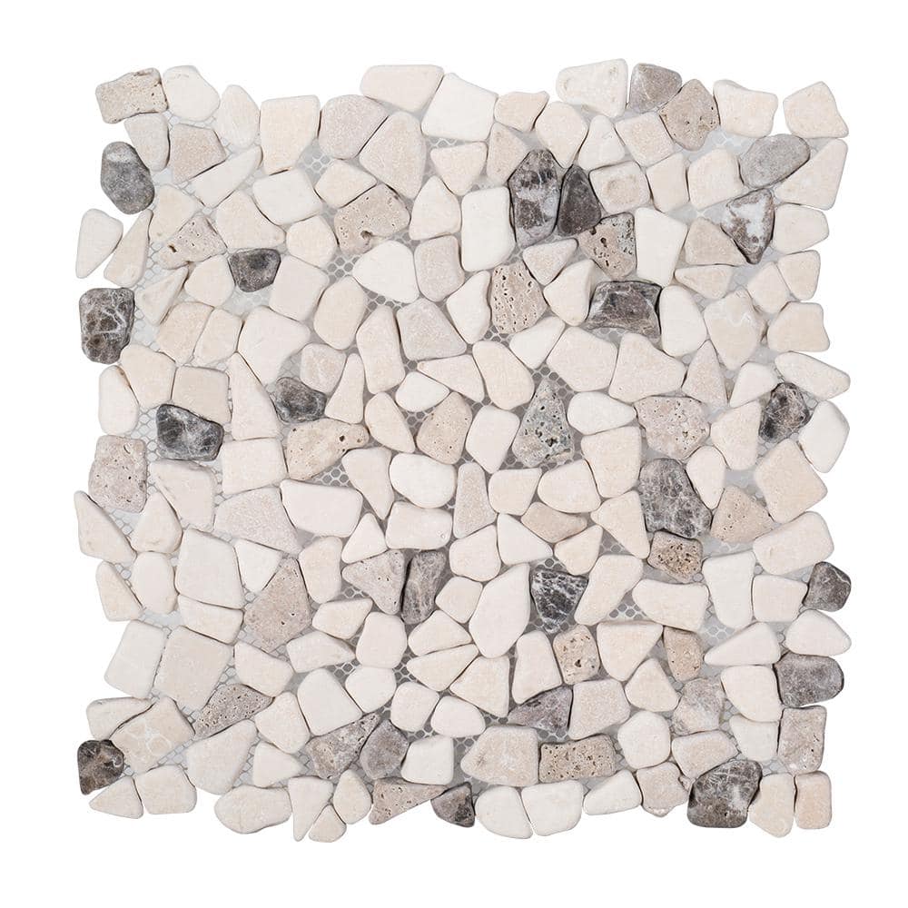 Jeffrey Court River Rock Medley 11.5 in. x 11.5 in. Cream Travertine/ Cream and Brown Marble Wall and Floor Mosaic Tile (2)