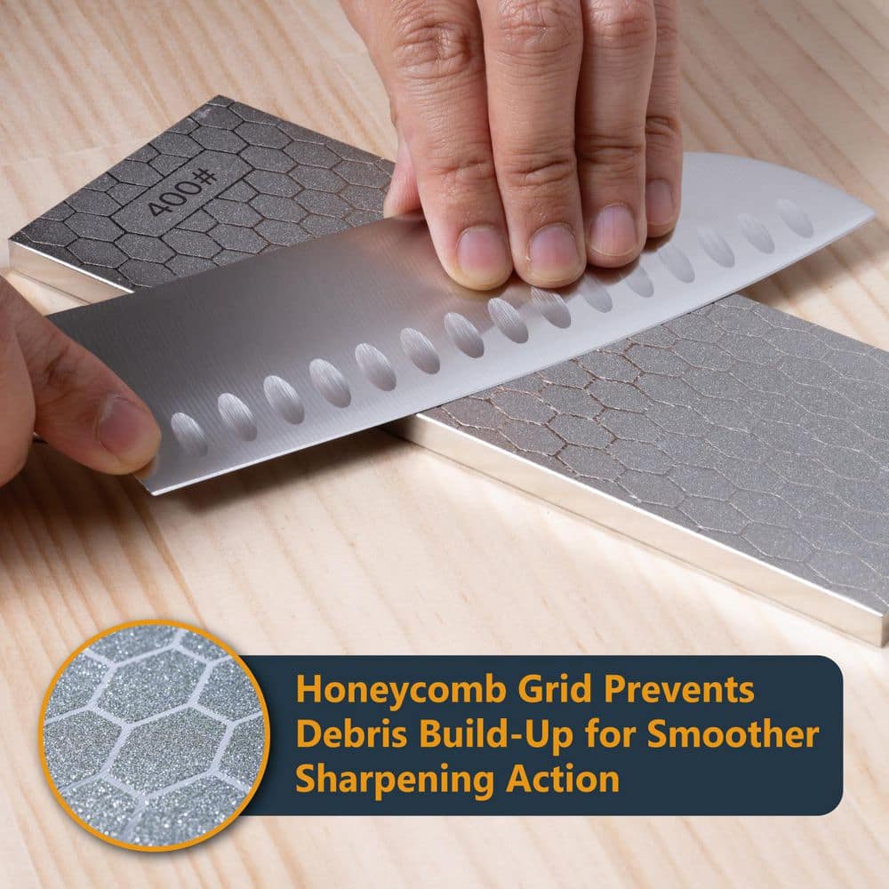 ‎POWERTEC Diamond Sharpening Stone, 400/1000 Dual Grit Diamond Knife Sharpener, 8 in. Honing Stone with Non-Slip Base (2)