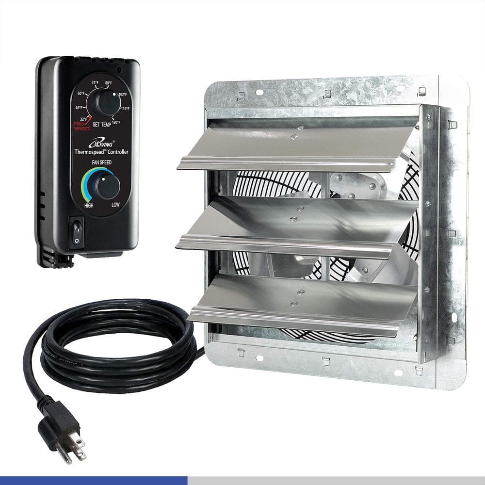 Angel Sar 12 in. 960 CFM 65 dB Wall Mounted Shutter Exhaust Fan, Attic Fan with Thermostat and Variable Speed Controller