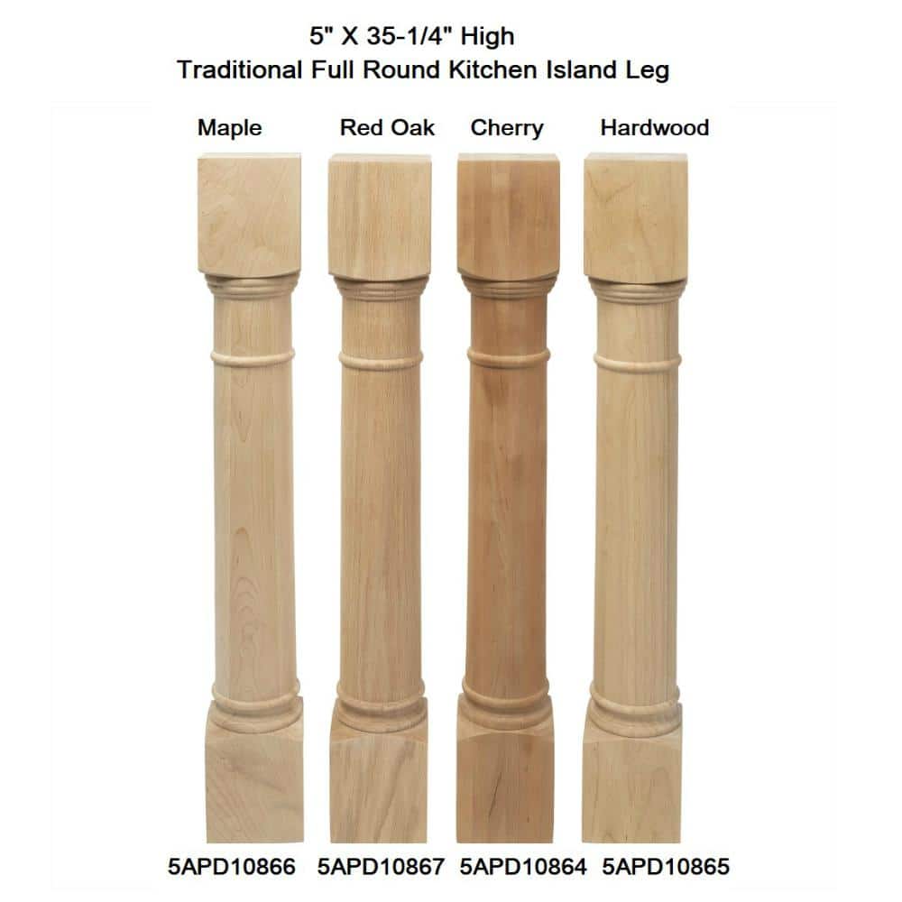 American Pro Decor Unfinished Solid North American Cherry Traditional Full Round Kitchen Island Leg (4-Pack) (2)