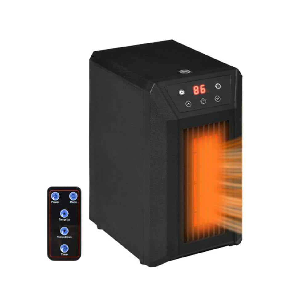 Lukyamzn 1500W Fast Heating Portable Compact Electric Infrared Space Heater with Remote, 12H Timer, 3 Modes and Thermostat, Black
