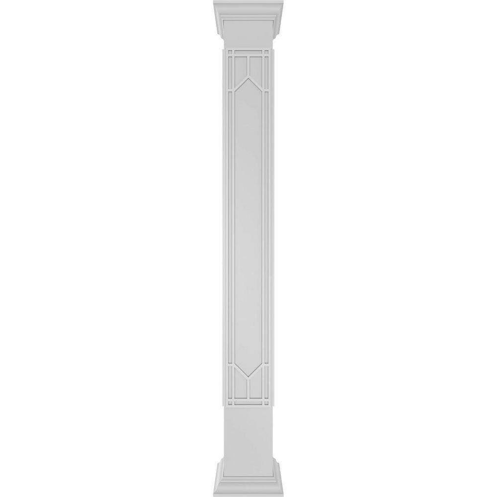 Ekena Millwork 9-5/8 in. x 10 ft. Premium Square Non-Tapered Shaker Fretwork PVC Column Wrap Kit w/Crown Capital and Base (2)