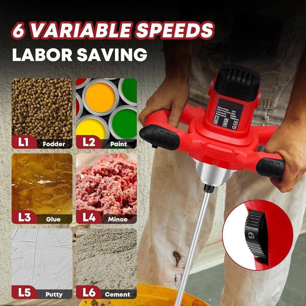 KIWDZFU 2300W Handheld Electric Concrete Mixer with 6-Speeds Portable Cement Mortar Mud Paint Fodder Mixer 110-Volt (2)