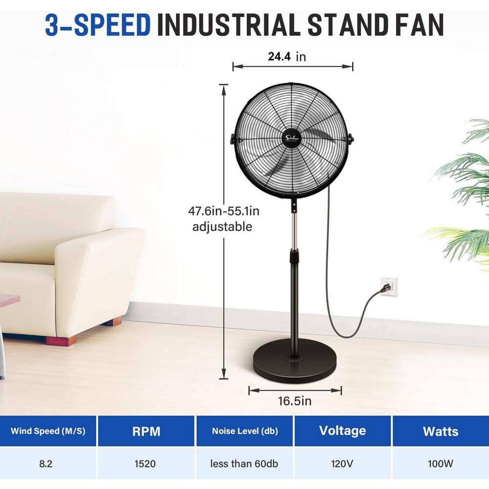 Tidoin 24 in. 3 Fan Speeds Floor Fan in Black with Adjustable Height (2)