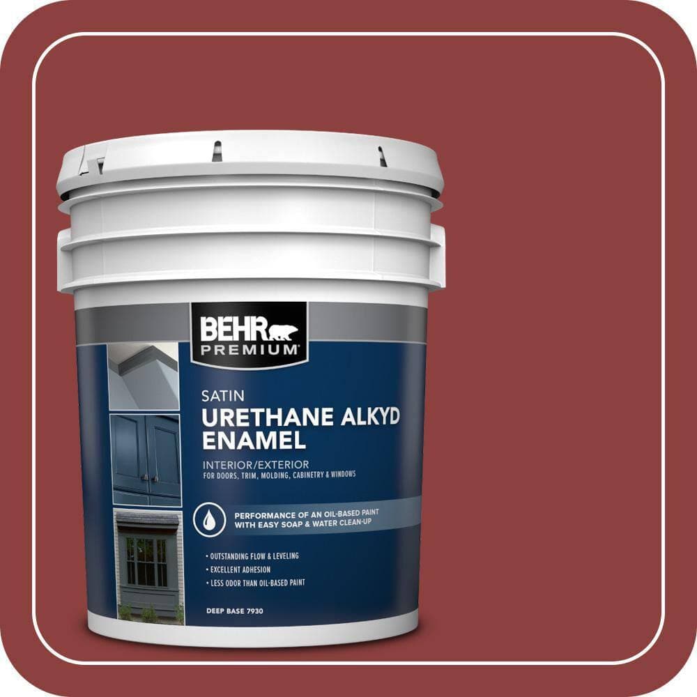 BEHR PREMIUM 5 gal. #BXC-27 Carriage Red Urethane Alkyd Satin Enamel Interior/Exterior Paint
