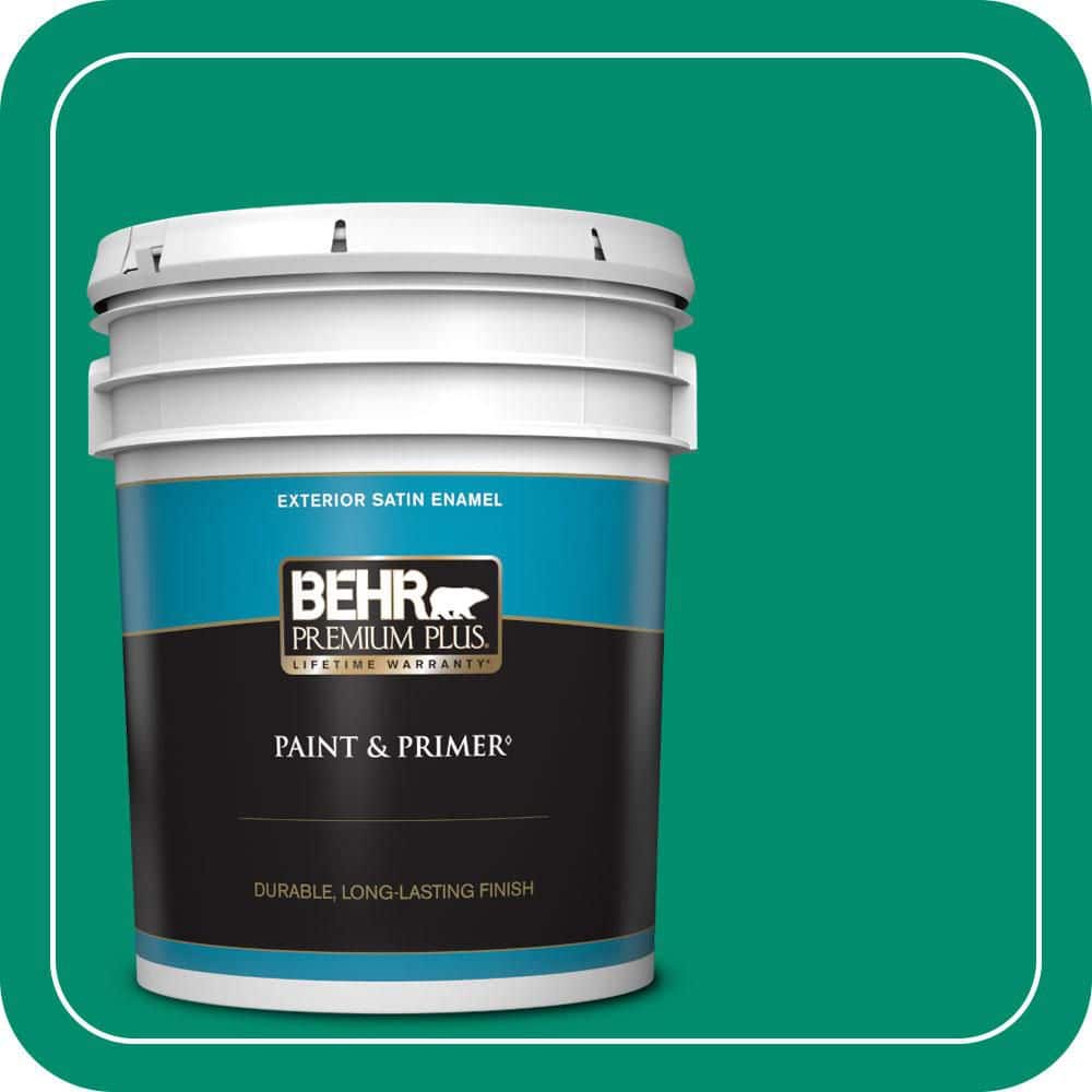 BEHR PREMIUM PLUS 5 gal. #S-G-470 Festive Green Satin Enamel Exterior Paint & Primer