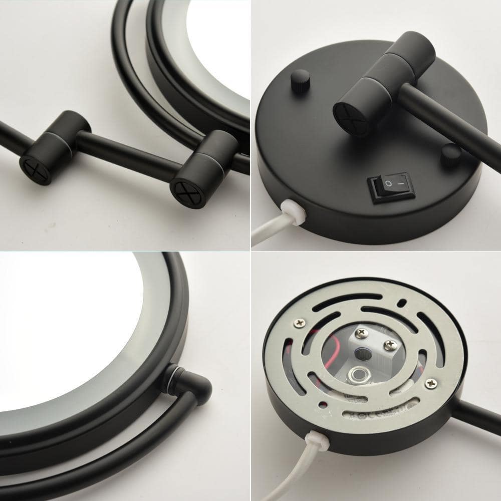EAKYHOM 13.5 in. x 8 in. Double-Sided Magnifying Retractable Mirror Wall-Mount LED Makeup Bathroom Makeup Mirror in Black (2)
