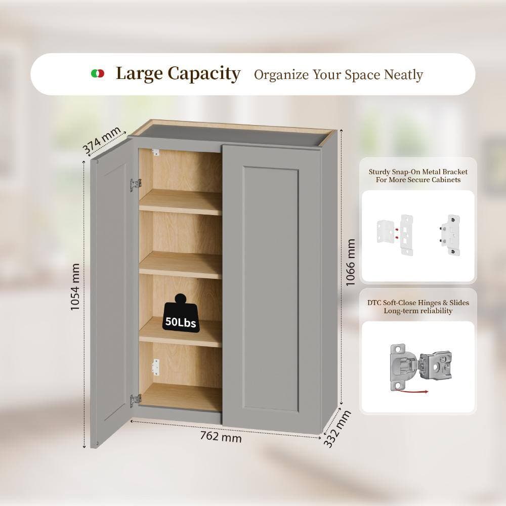 Kahomvis 30 in. W x 12 in. D x 42 in. H Bathroom Storage Wall Cabinet in Gray (3)