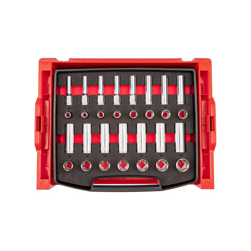 TEKTON 1/2 Inch Drive Shallow and Deep 6-Point Socket Set with Open Top Drawer and Rack, 30-Piece (10-24 mm) (1)