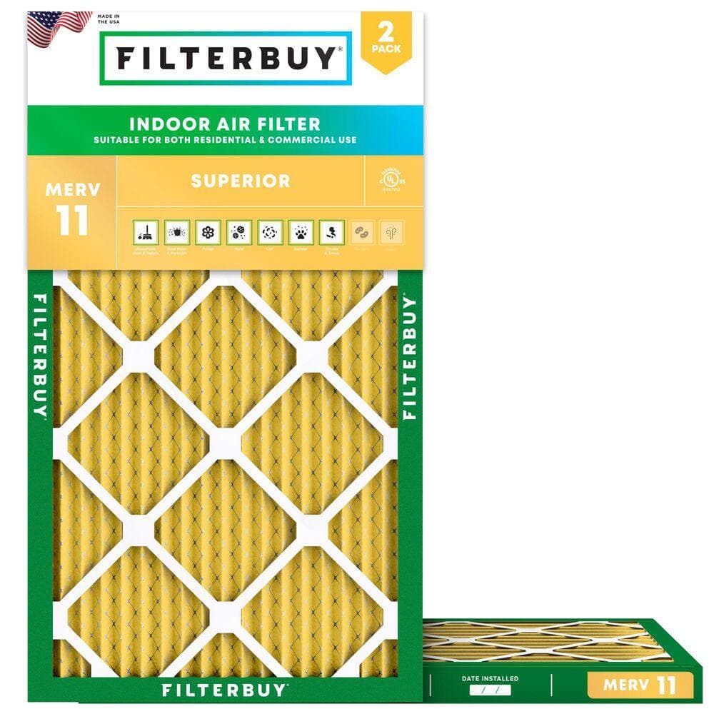 Filterbuy 10 in. x 25 in. x 1 in. MERV 11 (FPR 7) Allergen Defense Pleated HVAC AC Furnace Air Filters Replacement (2-Pack) (1)