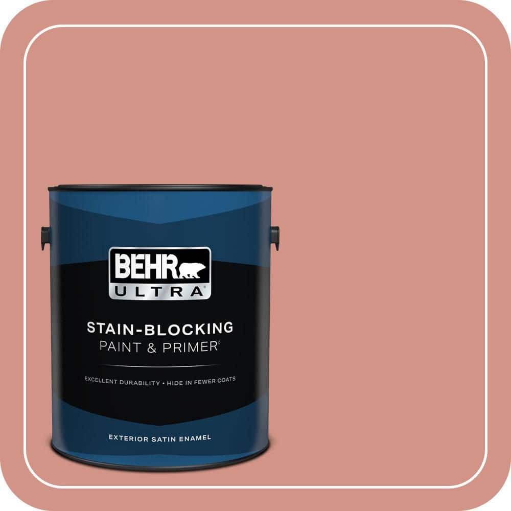 BEHR ULTRA 1 gal. #T15-20 Peach Preserve Satin Enamel Exterior Paint & Primer