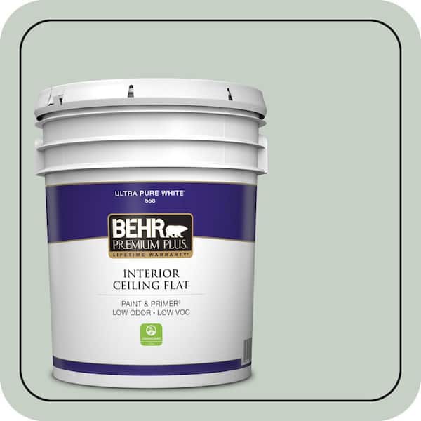 BEHR PREMIUM PLUS 5 gal. #N400-2 Frosted Sage Ceiling Flat Interior Paint & Primer (2)
