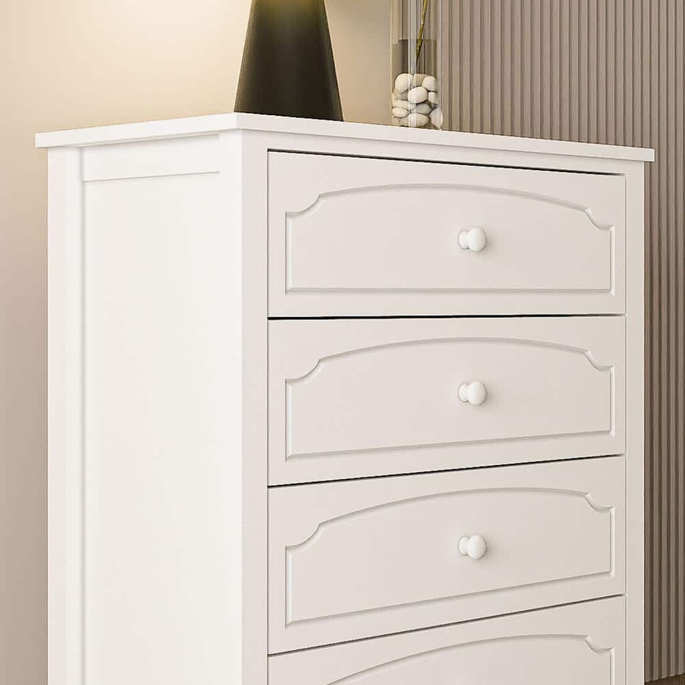Unbranded 31.7 in. W x 15.75 in. D x 47.56 in. H White Linen Cabinet Contemporary Roman Style, Solid Wood 5-Drawers Chest (2)