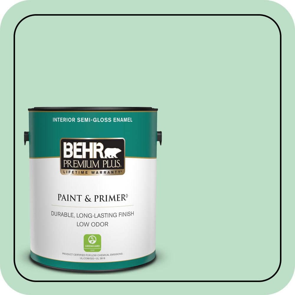 BEHR PREMIUM PLUS 1 gal. #470C-3 Spirited Green Semi-Gloss Enamel Low Odor Interior Paint & Primer
