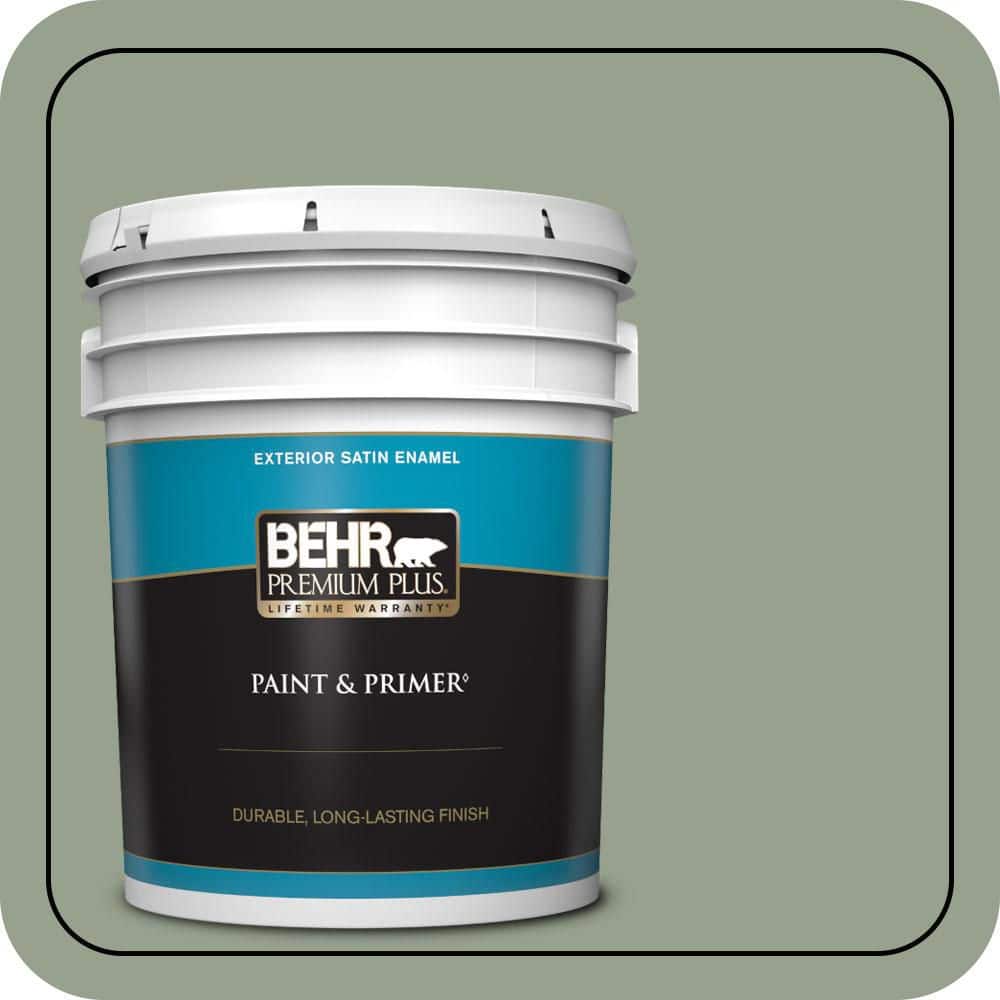 BEHR PREMIUM PLUS 5 gal. #N390-4 Bitter Sage Satin Enamel Exterior Paint & Primer