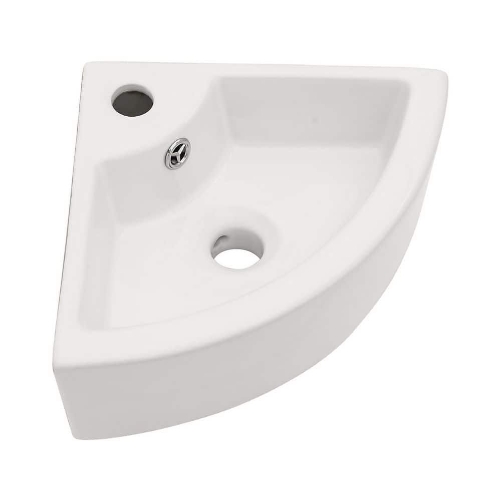 Logmey 13 in. x 18 in. x 5 in. White Ceramic sector Wall Hung Vessel Sink with Single Faucet Hole for Small Bathroom (1)
