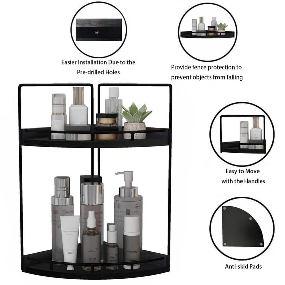 Wudkey 2-Tier Countertop Corner Vanity Organizer in Black for Bathroom Skincare Storage and Kitchen Counter Organization (3)
