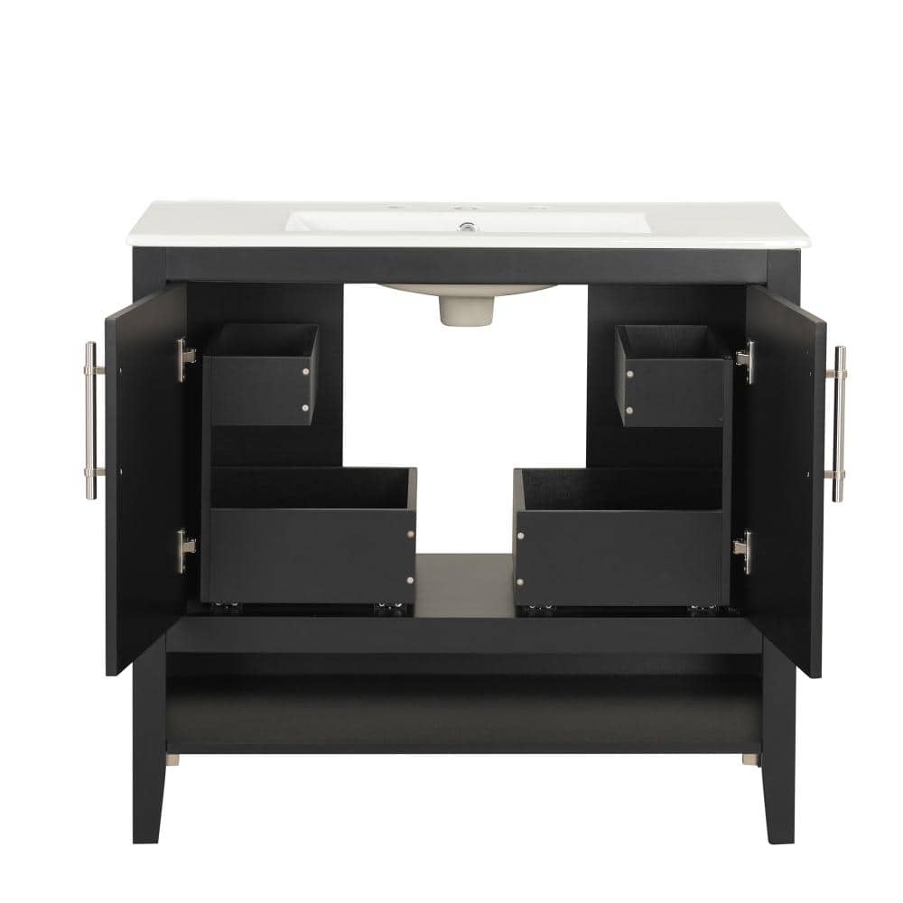Flynama 36" Bathroom Vanity with Sink, Multi-functional Bathroom Cabinet with Doors and Drawers, MDF Frame and MDF Board, Black (3)
