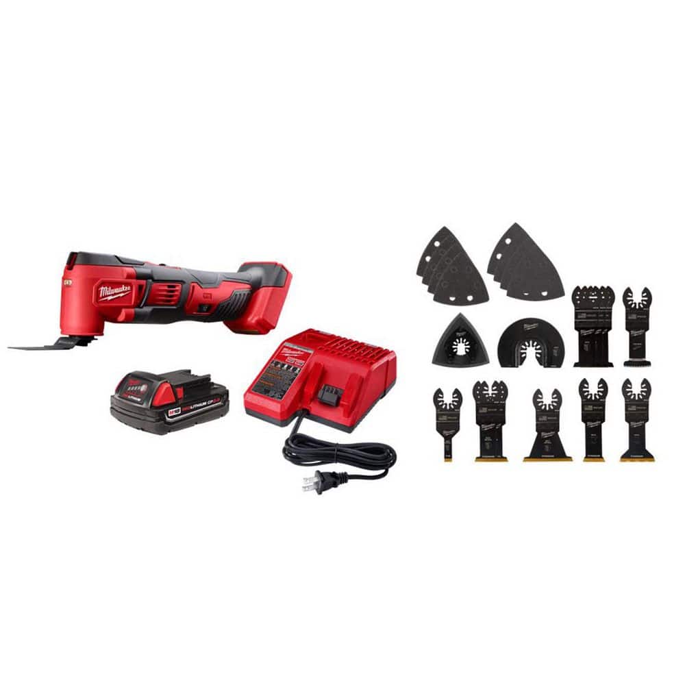 Milwaukee M18 18V Oscillating Multi-Tool Kit w/ 2Ah Battery, Charger with 20-Pc OMT Blade Kit