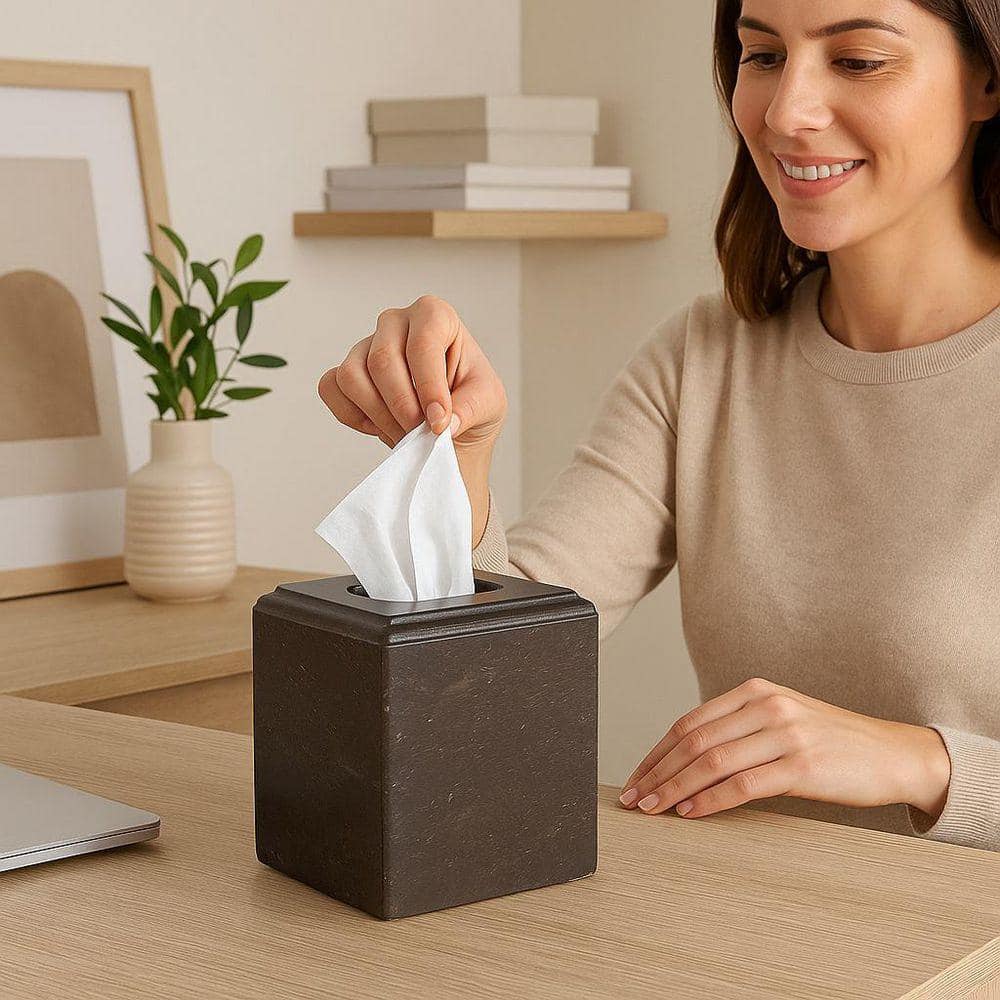 Creative Home Natural Charcoal Marble Tissue Box Holder, Tissue Box Cube Cover for Bathroom Countertop Organize (2)
