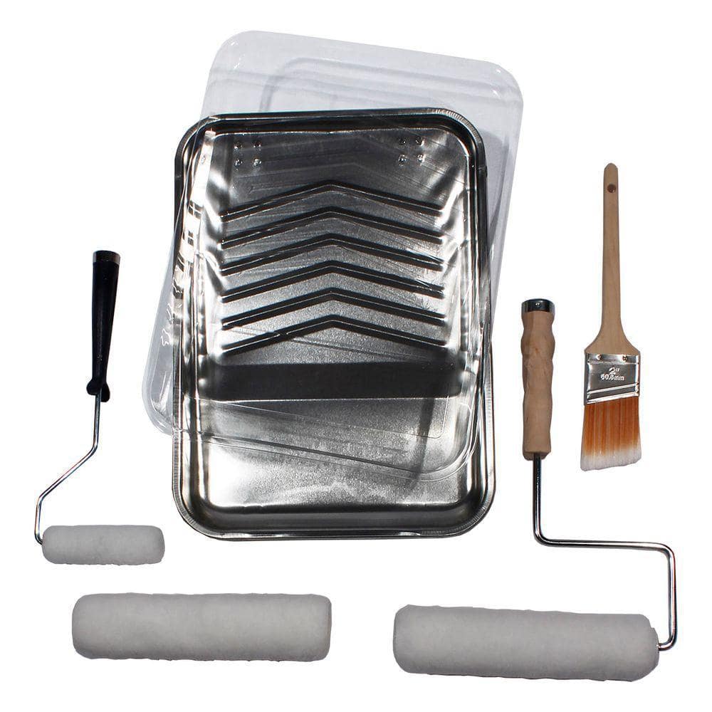 PRIVATE BRAND UNBRANDED 8-Piece Metal Tray/Shed Resistant White Woven Paint Applicator Kit (4)